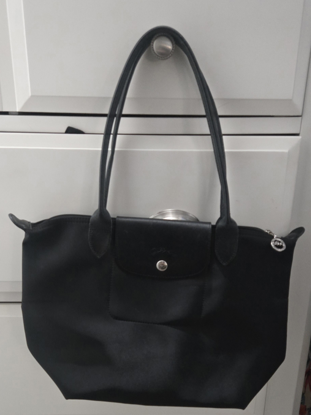 Longchamp Black Fold-Over Flap Shoulder Tote